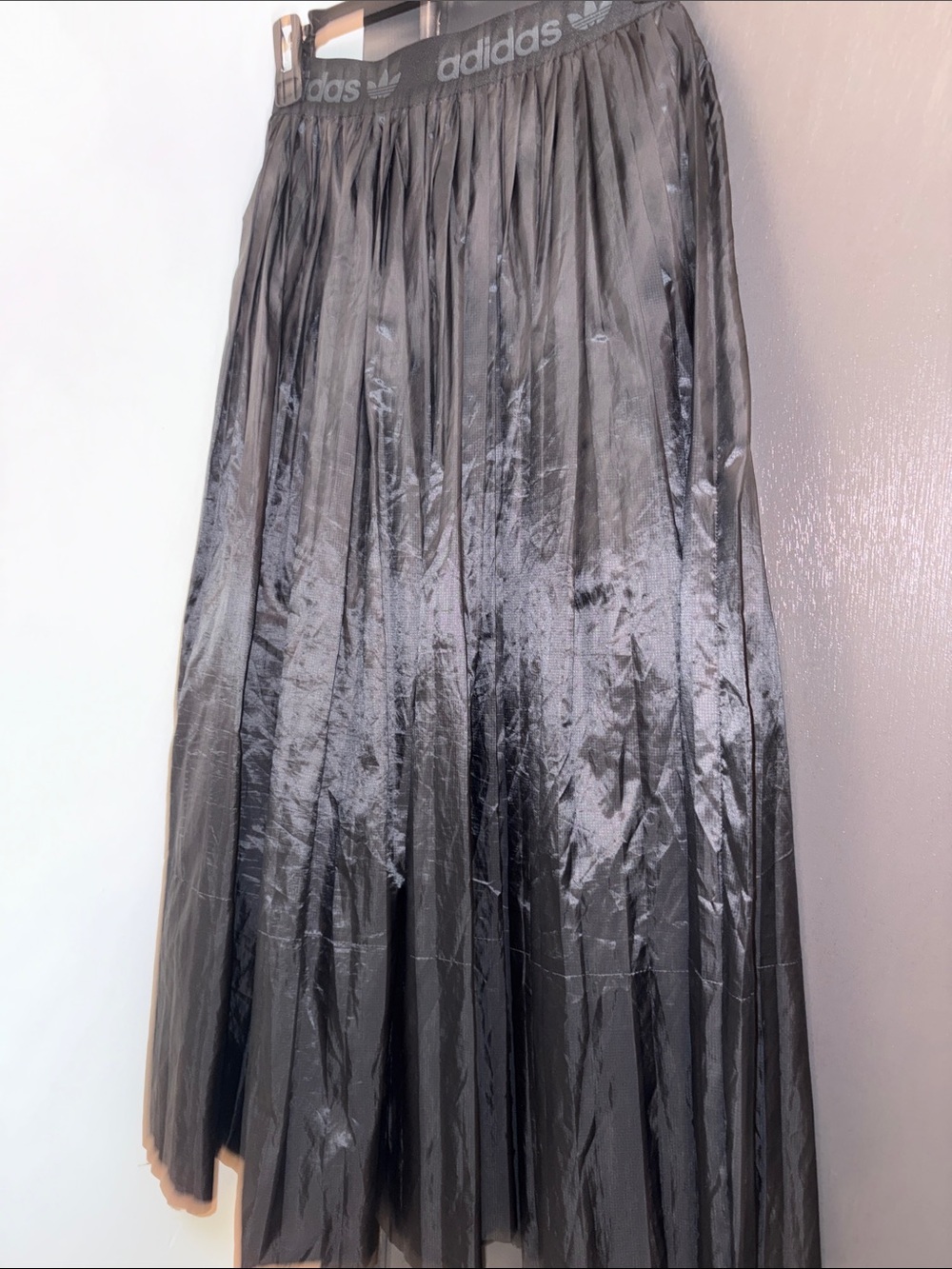 adidas Black Shiny Pleated Maxi Skirt